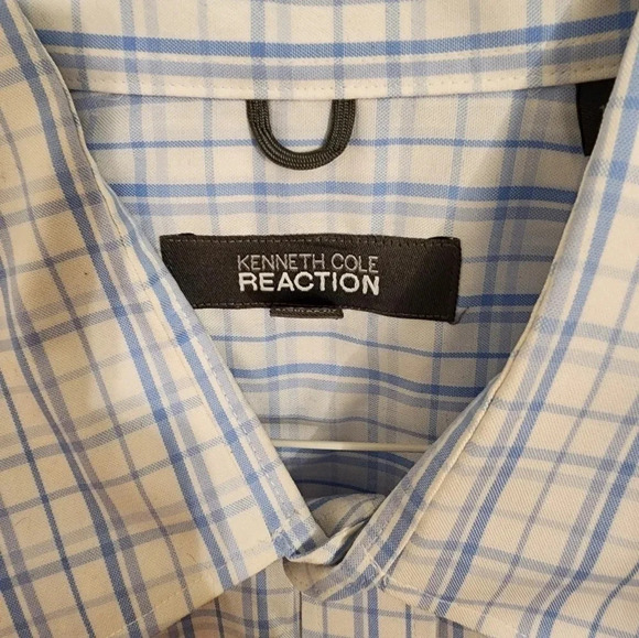 VINTAGE MENS KENNETH COLE BLUE PLAID DRESS SHIRT SIZE LARGE - Picture 3 of 3